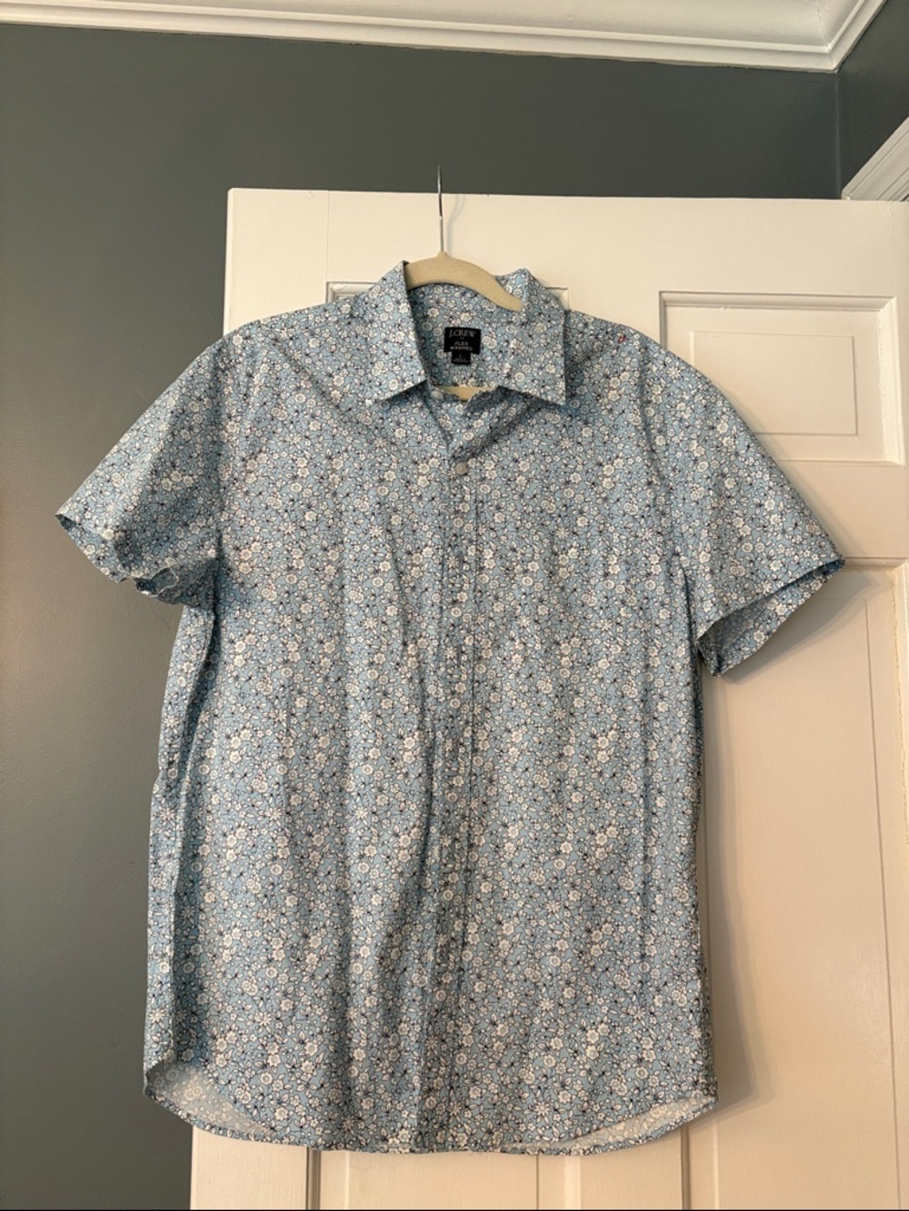 Light Blue Floral Short-Sleeve Button-Down